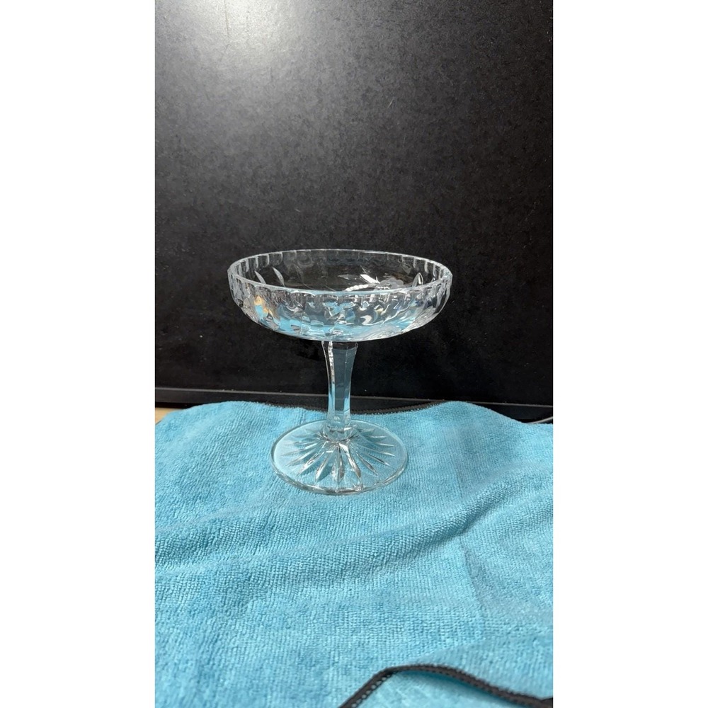 Vintage Cut‎ Crystal Compote Dessert Dish 7" Hand Etched Floral